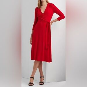 Lauren Ralph Lauren Red Wrap Midi Dress, size 12